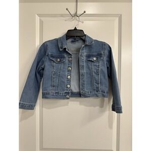 Disney Encanto Girls Jean Jacket 5/6X Blue Denim Floral‎ Graphic Trucker Coat